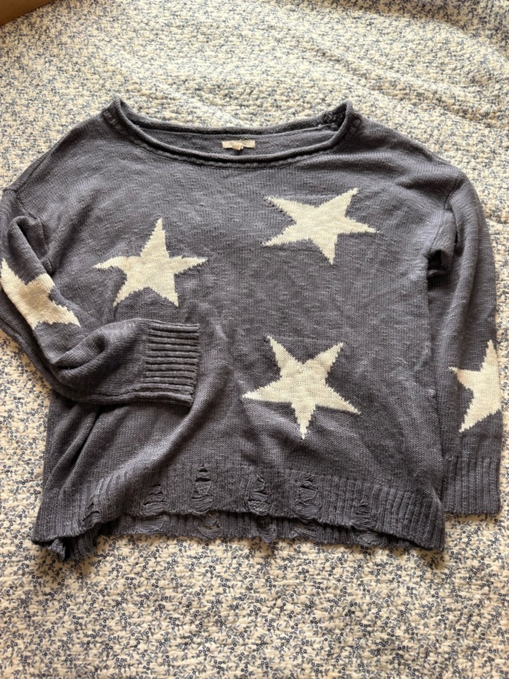Blue Distressed Star Sweater